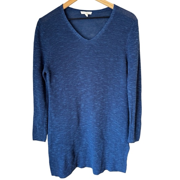 Eileen Fisher Linen Blend Indigo Blue Lightweight Tunic Sweater Women’s Sz M - Picture 1 of 7